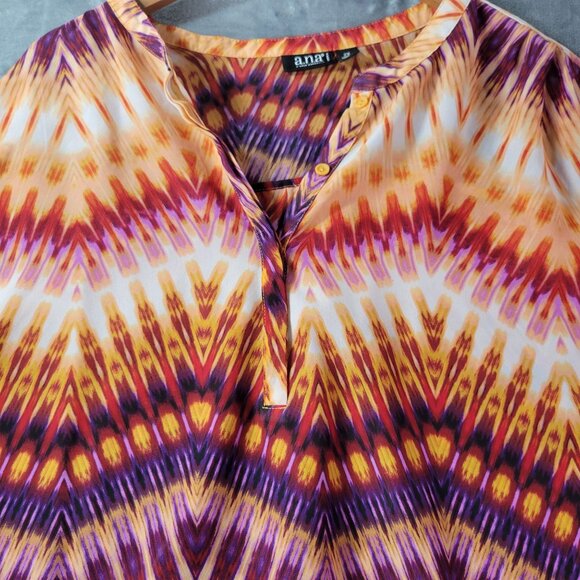 A.N.A A New Approach Women Blouse 2X Multicolor Geometric Print Long Sleeve Boho - Picture 4 of 10